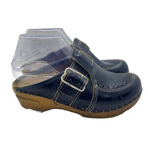 BASTAD ORIGINAL Swedish Wooden Clogs Women's Blue Leather Buckle Slip-on EU 36 6